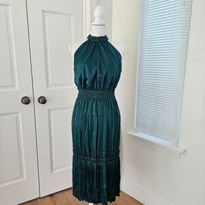 Nicole Miller Halter Midi Dress Smocked Waist Emerald Green NWOT Size Small